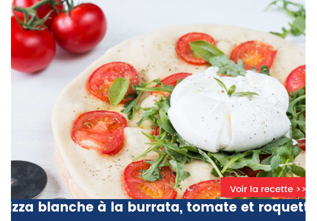 Pizza blanche à la burrata, tomate et roquette